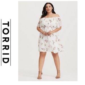 Torrid White Floral Off The Shoulder Dress 4XL